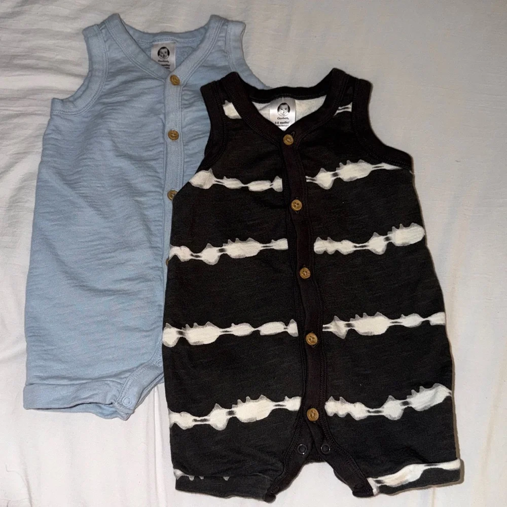 2-Pack Baby Boys Dark Gray Tie Dye & Blue Heather Short Leg Sleeveless Romper